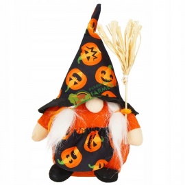 SKRZAT 20CM HALOWEEN / CZAPKA STOŻKOWA W DYNIE / Z MIOTŁĄ