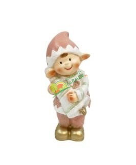 Zdjęcie produktu FIGURA CERAMICZNA 6,5X5,5X12,5CM ELF RÓŻOWY BROKACONY